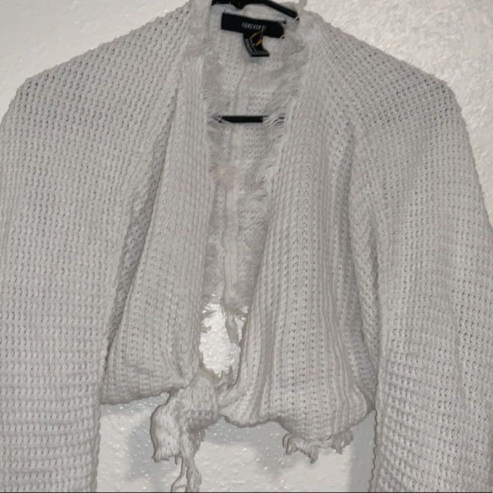 White Self Tie long sleeve crop top